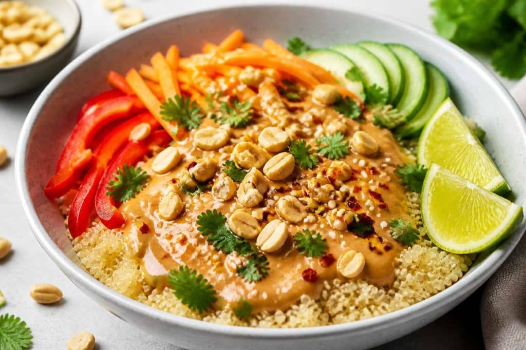 Quinoa bowl avec sauce thaï : recette délicieuse et saine