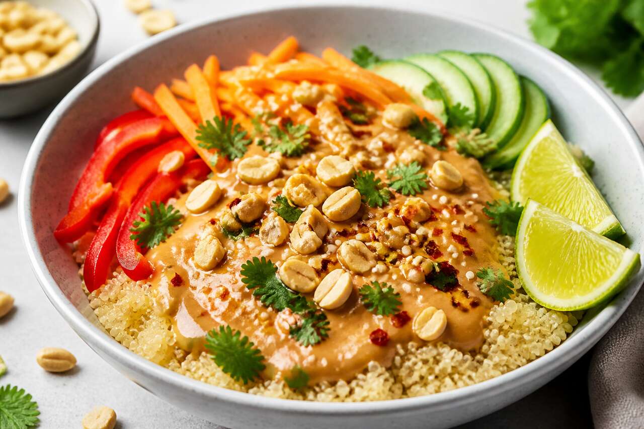 Quinoa bowl avec sauce thaï : recette délicieuse et saine