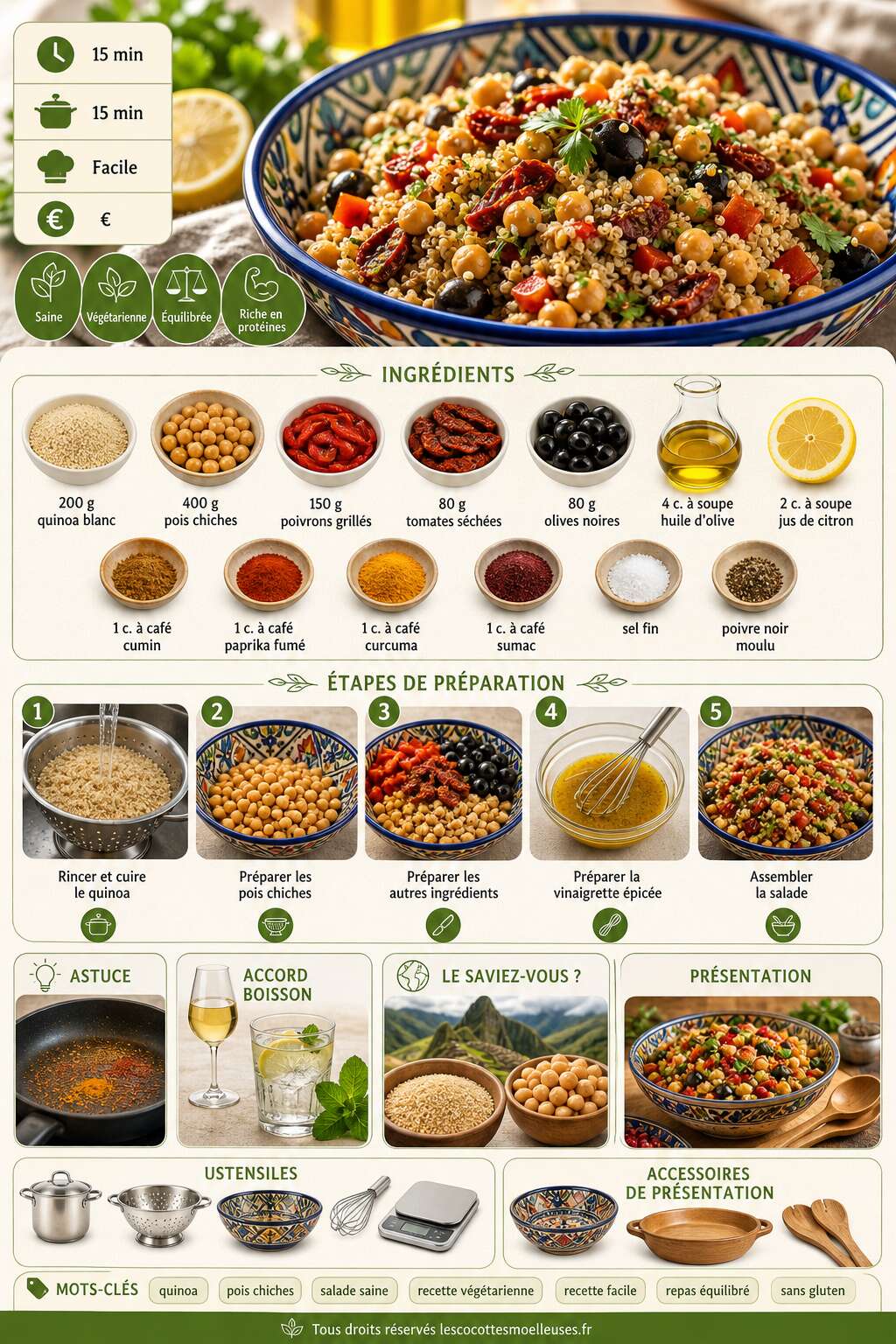 Fiche recette Salade de quinoa et pois chiches : une recette saine et savoureuse