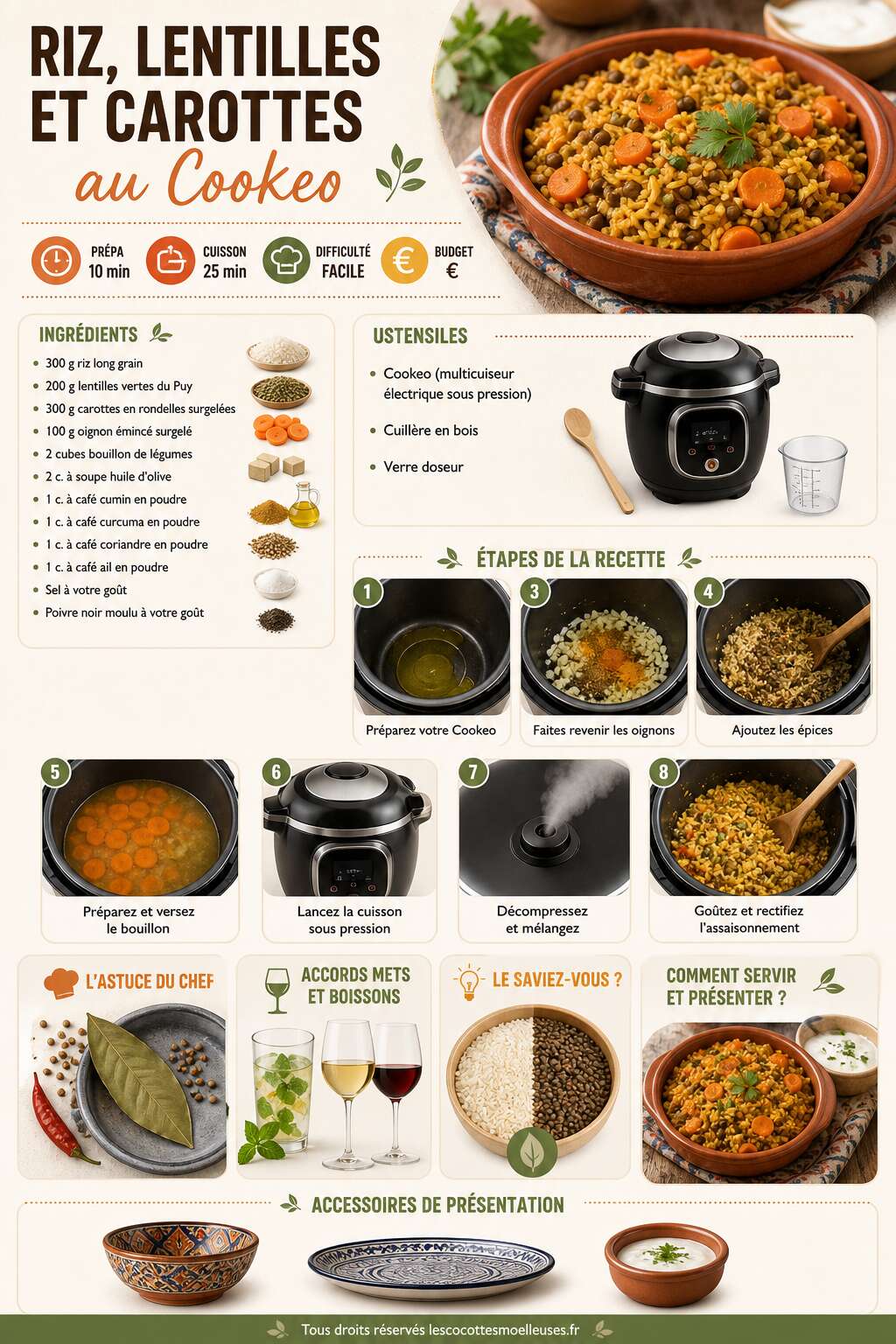 Fiche recette Riz, lentilles et carottes au Cookeo : recette savoureuse et rapide Fiche recette Riz, lentilles et carottes au Cookeo : recette savoureuse et rapide
