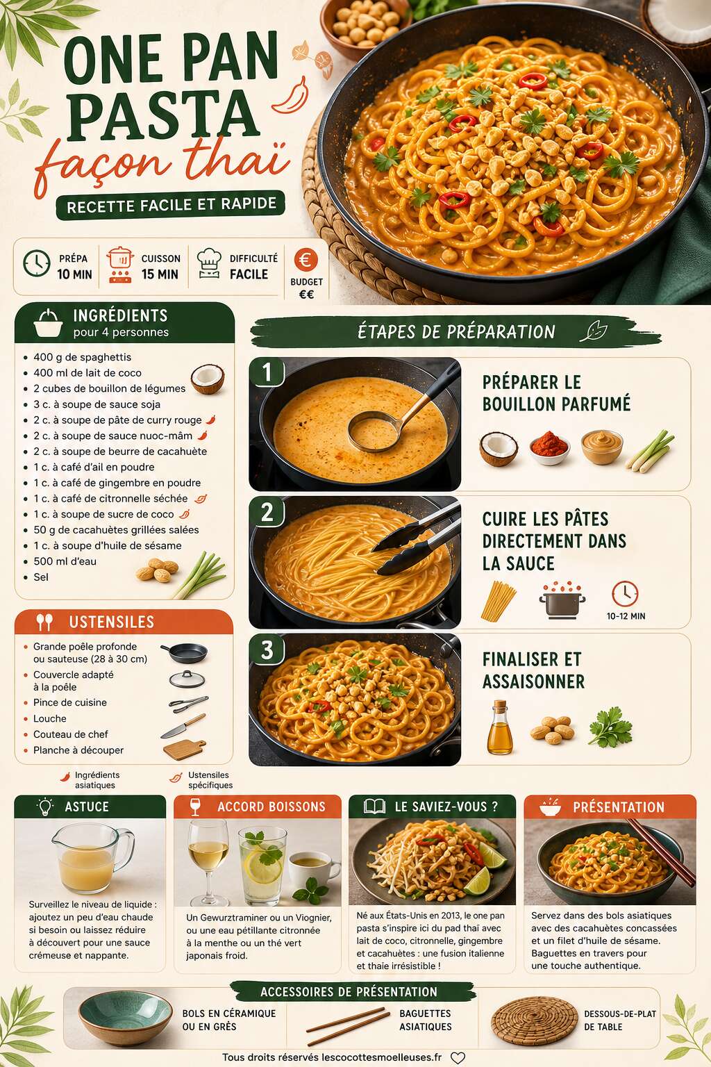 Fiche recette One Pan Pasta façon thaï : recette facile et rapide Fiche recette One Pan Pasta façon thaï : recette facile et rapide