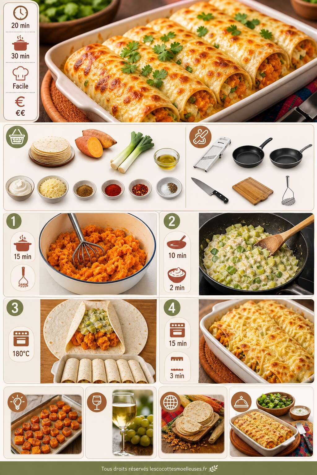 Fiche recette Tortillas poireau et patate douce : recette savoureuse Fiche recette Tortillas poireau et patate douce : recette savoureuse