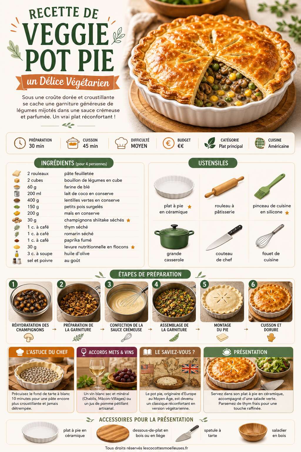 Fiche recette Recette De Veggie Pot Pie : un D&eacute;lice V&eacute;g&eacute;tarien