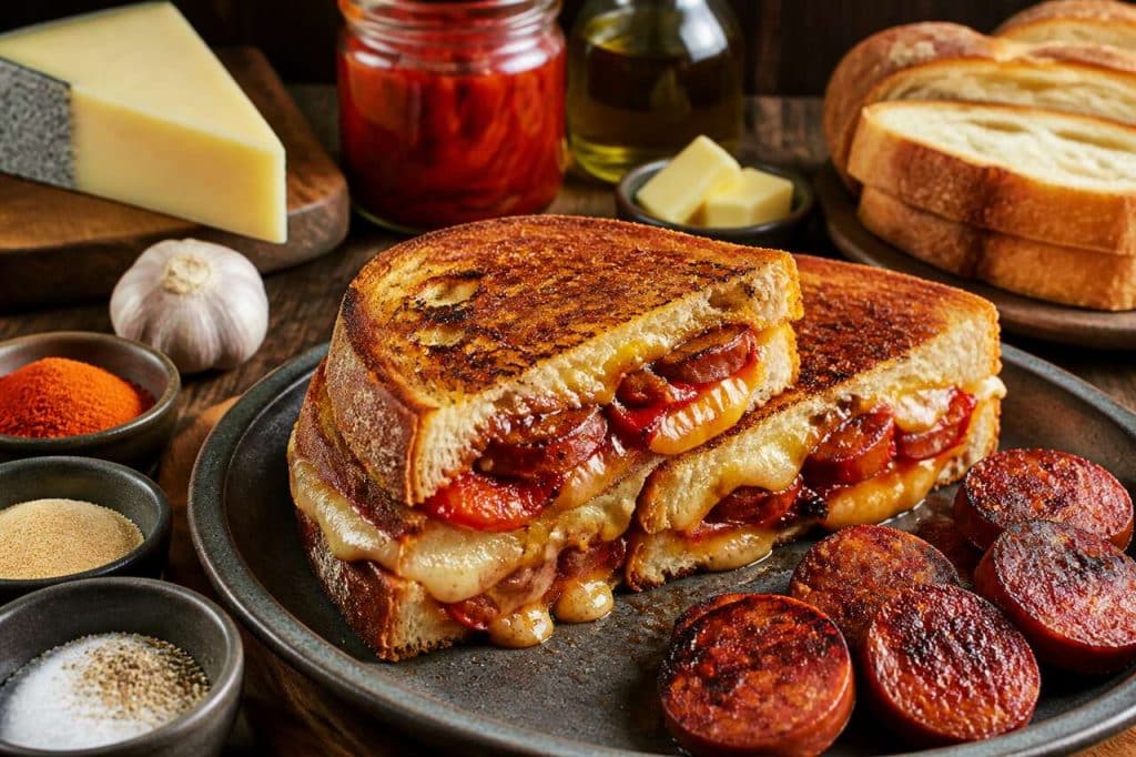 Croque chorizo manchego et poivrons grillés : recette espagnole savoureuse