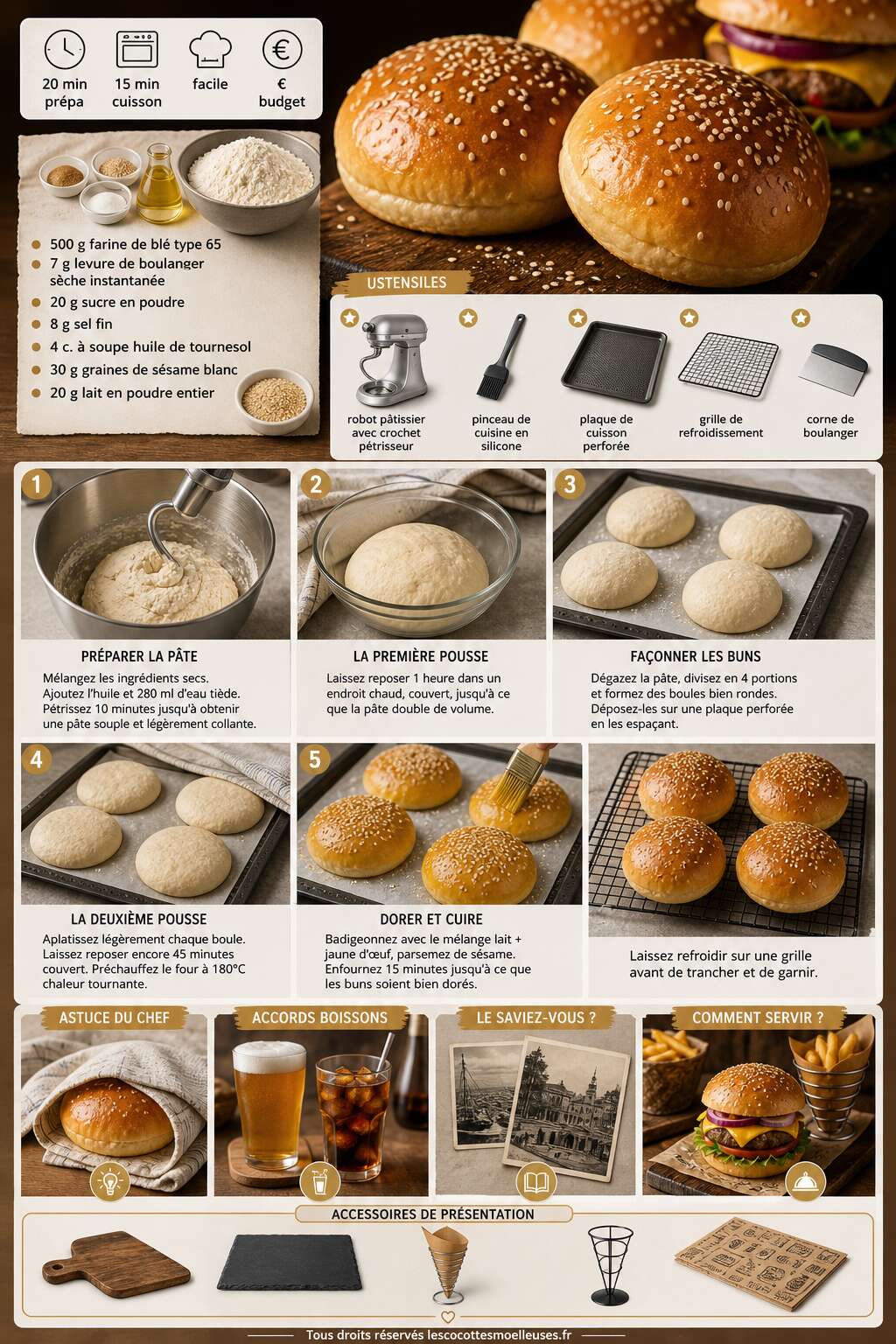 Fiche recette Pain &agrave; hamburger maison : recette facile et rapide