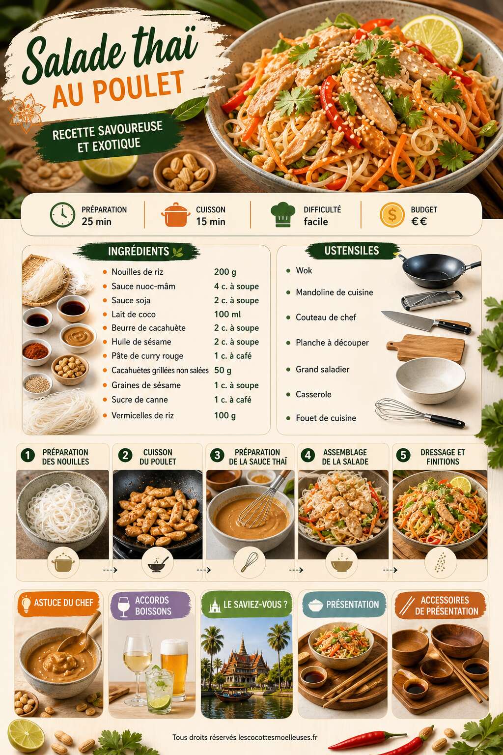 Fiche recette Salade tha&iuml; au poulet : recette savoureuse et exotique