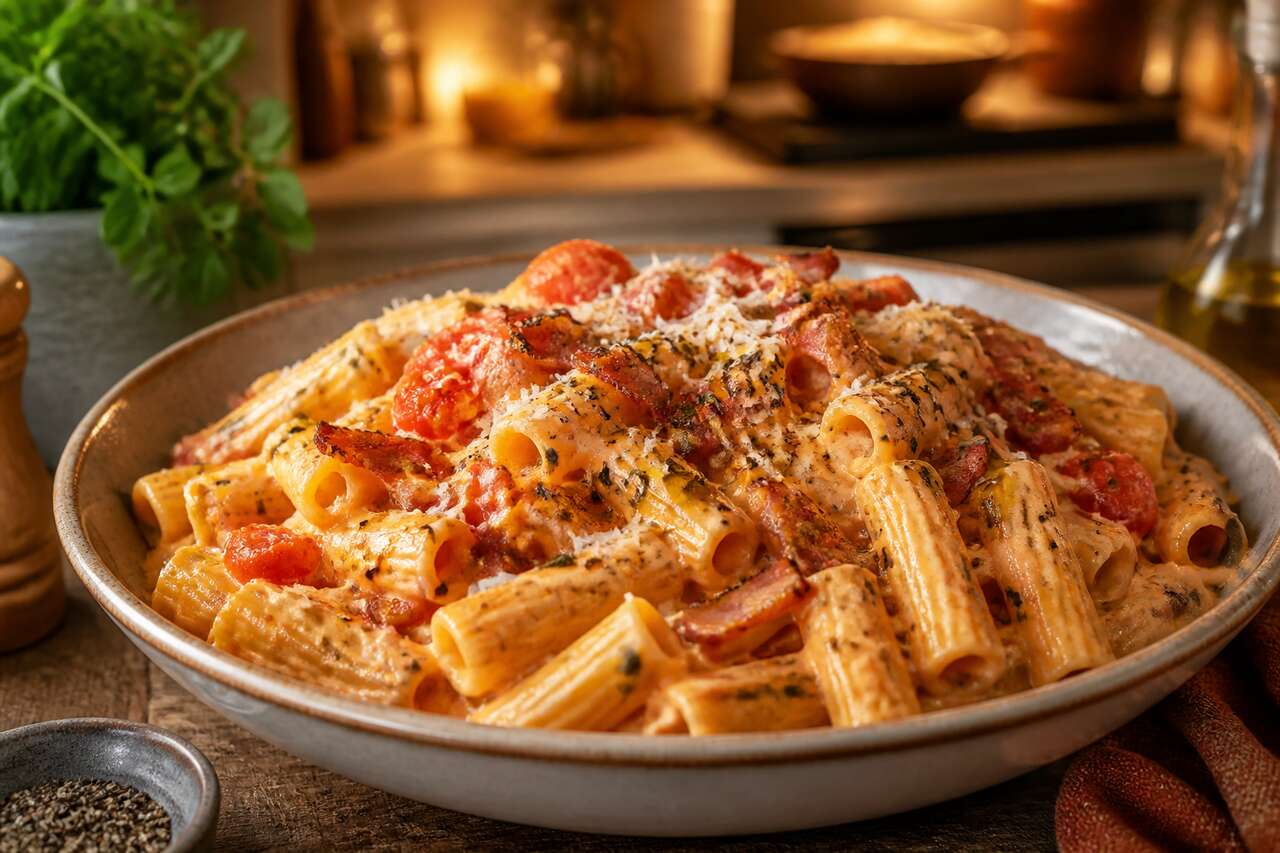 Pâtes au mascarpone, tomates et lardons : une recette gourmande