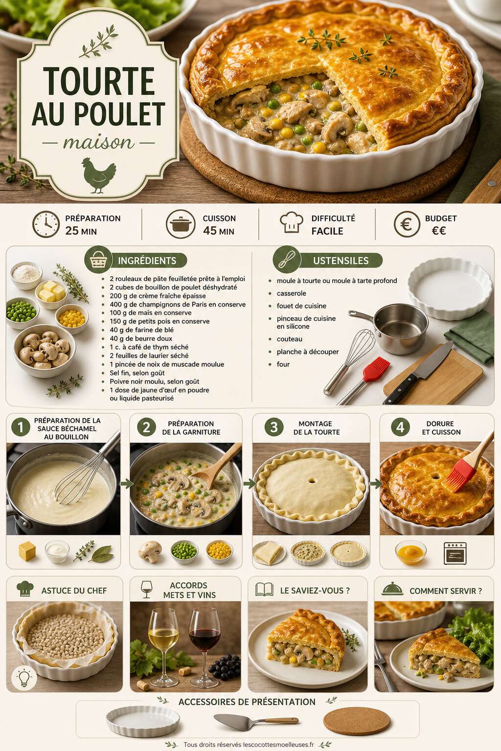 Fiche recette Recette facile de tourte au poulet maison