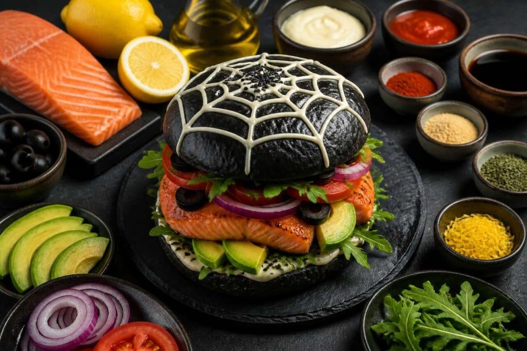 Burger noir araignée au saumon : recette originale