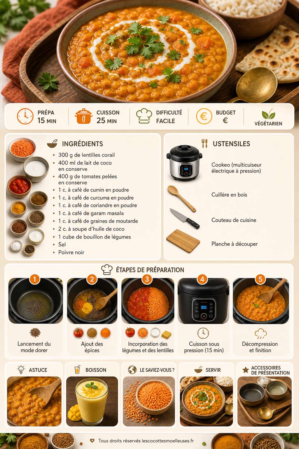 Fiche recette Dahl De Lentilles Blondes Et Carottes Au Cookeo Fiche recette Dahl De Lentilles Blondes Et Carottes Au Cookeo