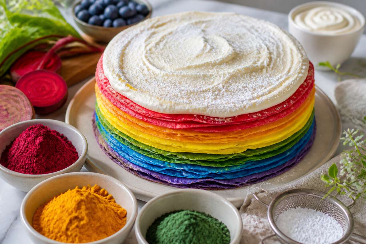 Gâteau de crêpes multicolore : recette facile et originale