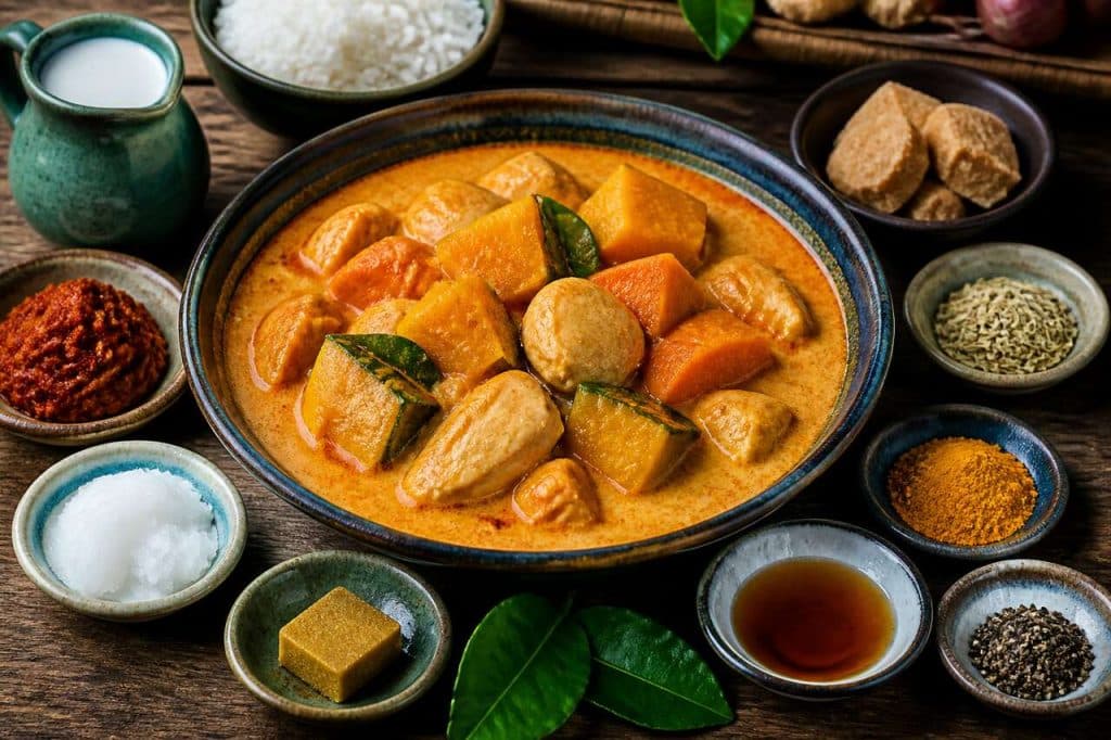 Curry thaï de poulet, courge et patate douce : recette délicieuse