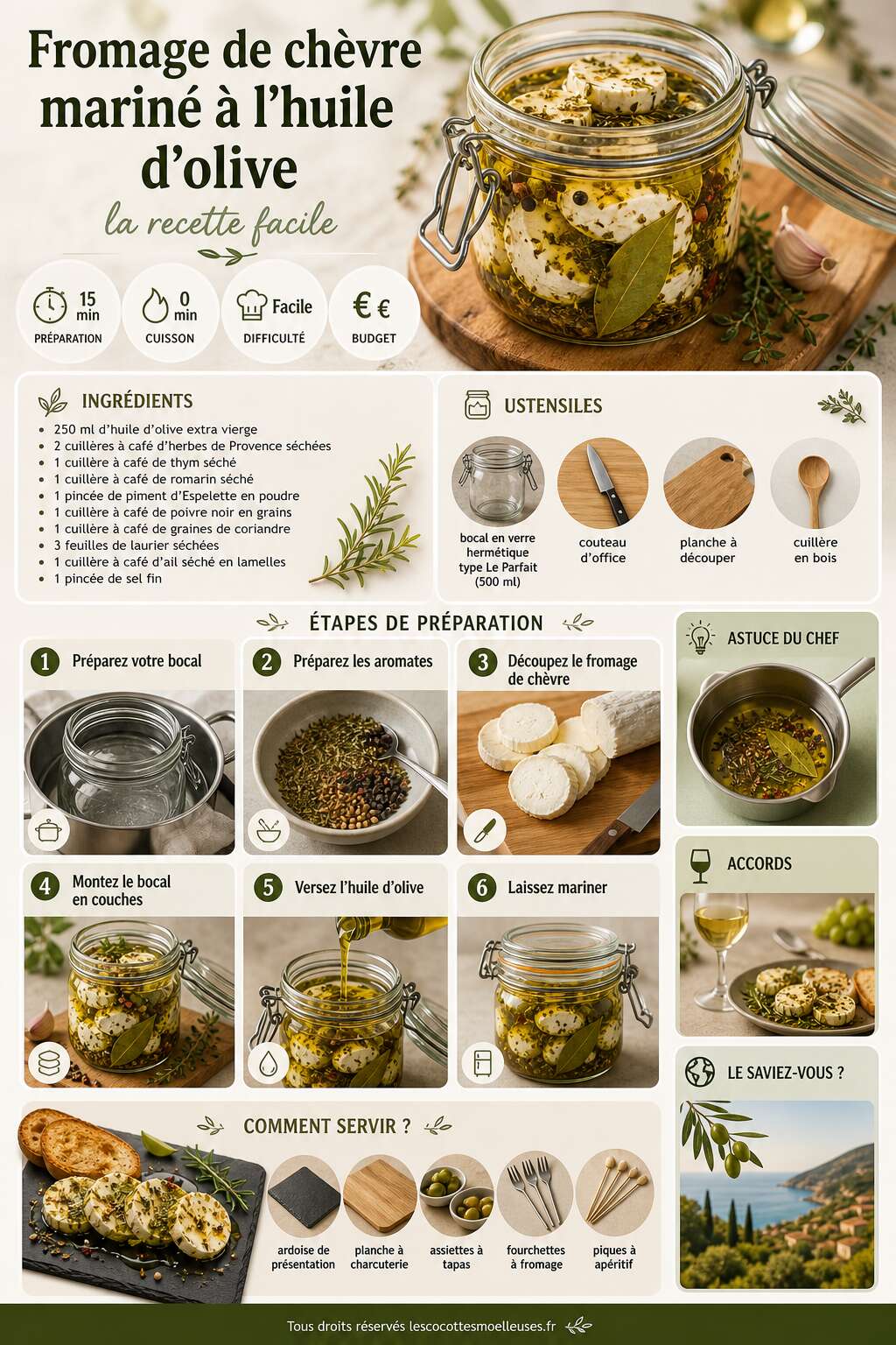 Fiche recette Fromage de ch&egrave;vre marin&eacute; &agrave; l'huile d'olive : la recette facile