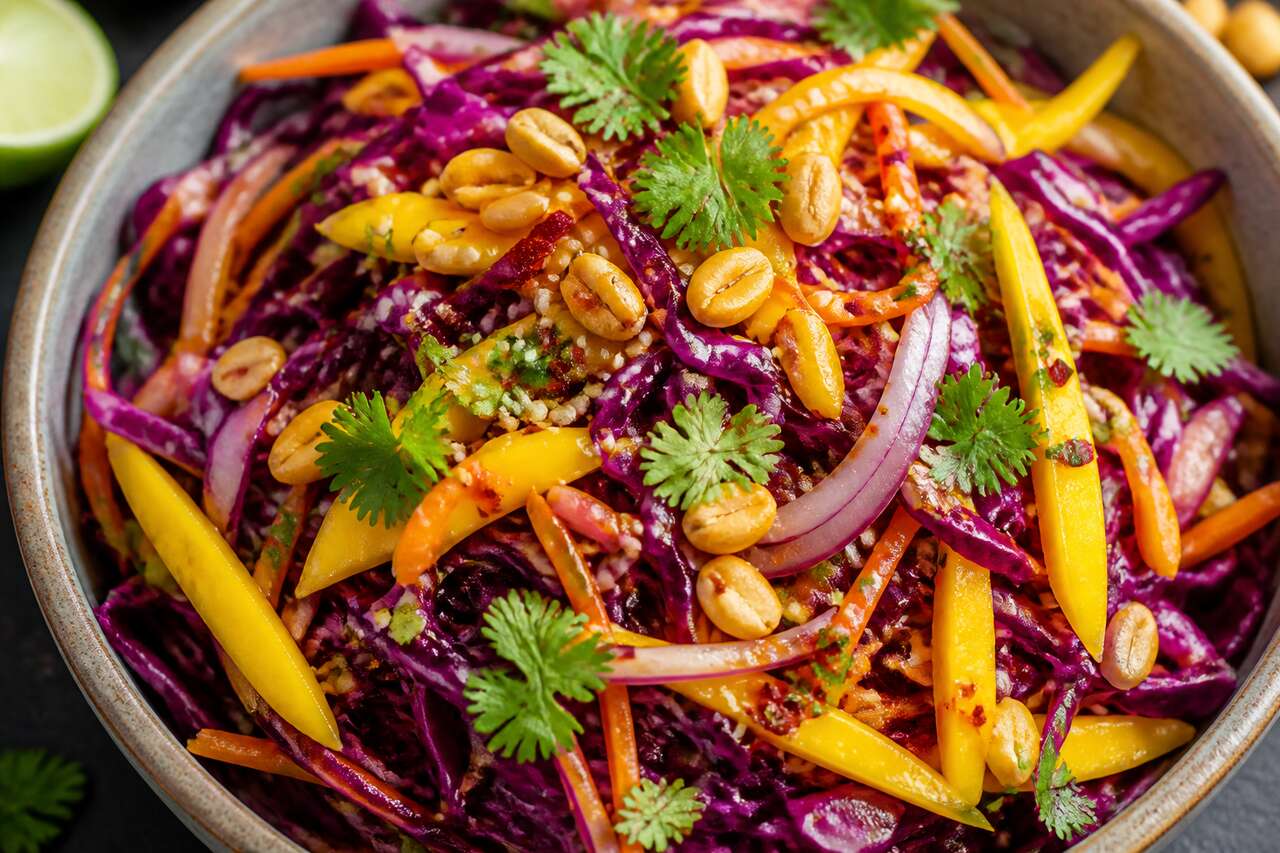 Coleslaw asiatique : chou rouge et mangue