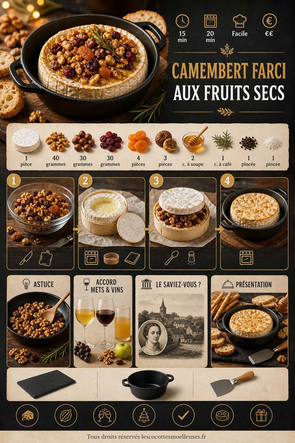 Fiche recette Camembert farci aux fruits secs : recette gourmande