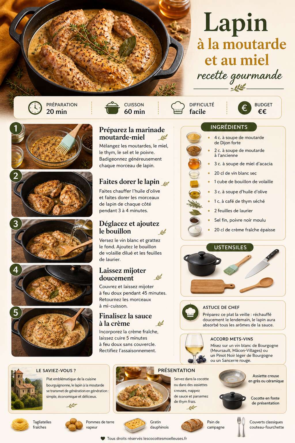 Fiche recette Lapin à la moutarde et au miel : recette gourmande Fiche recette Lapin à la moutarde et au miel : recette gourmande