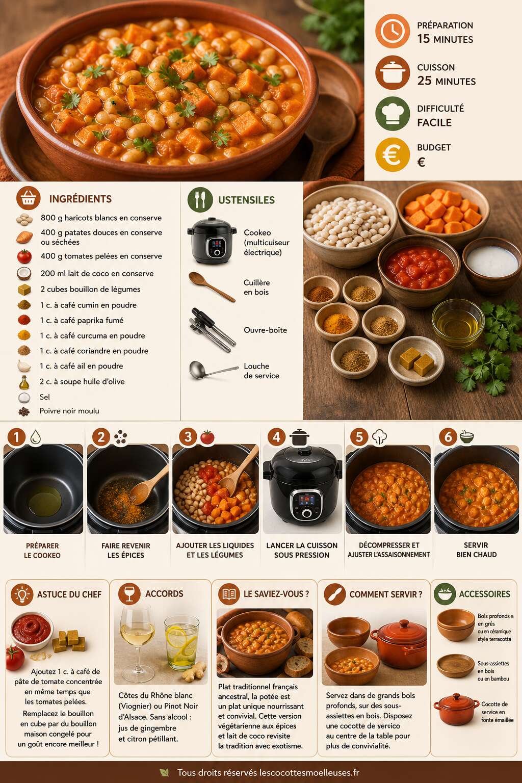 Fiche recette Potée de haricots et patates douces au Cookeo : recette savoureuse Fiche recette Potée de haricots et patates douces au Cookeo : recette savoureuse