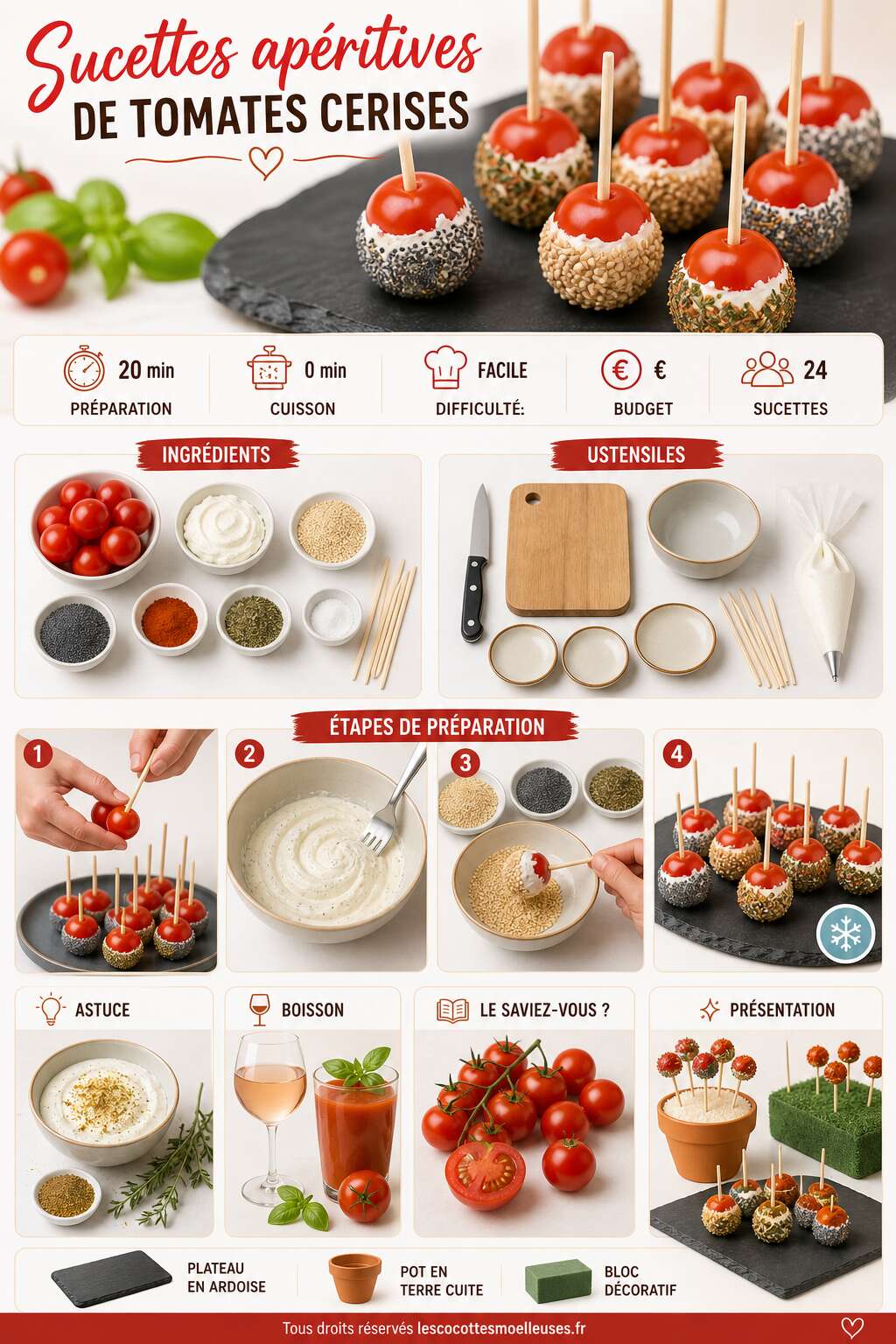 Fiche recette Sucettes apéritives de tomates cerises Fiche recette Sucettes apéritives de tomates cerises