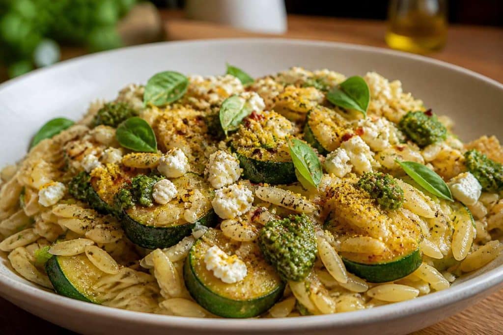 Recette d'orzo aux courgettes, feta et pesto : un délice rapide