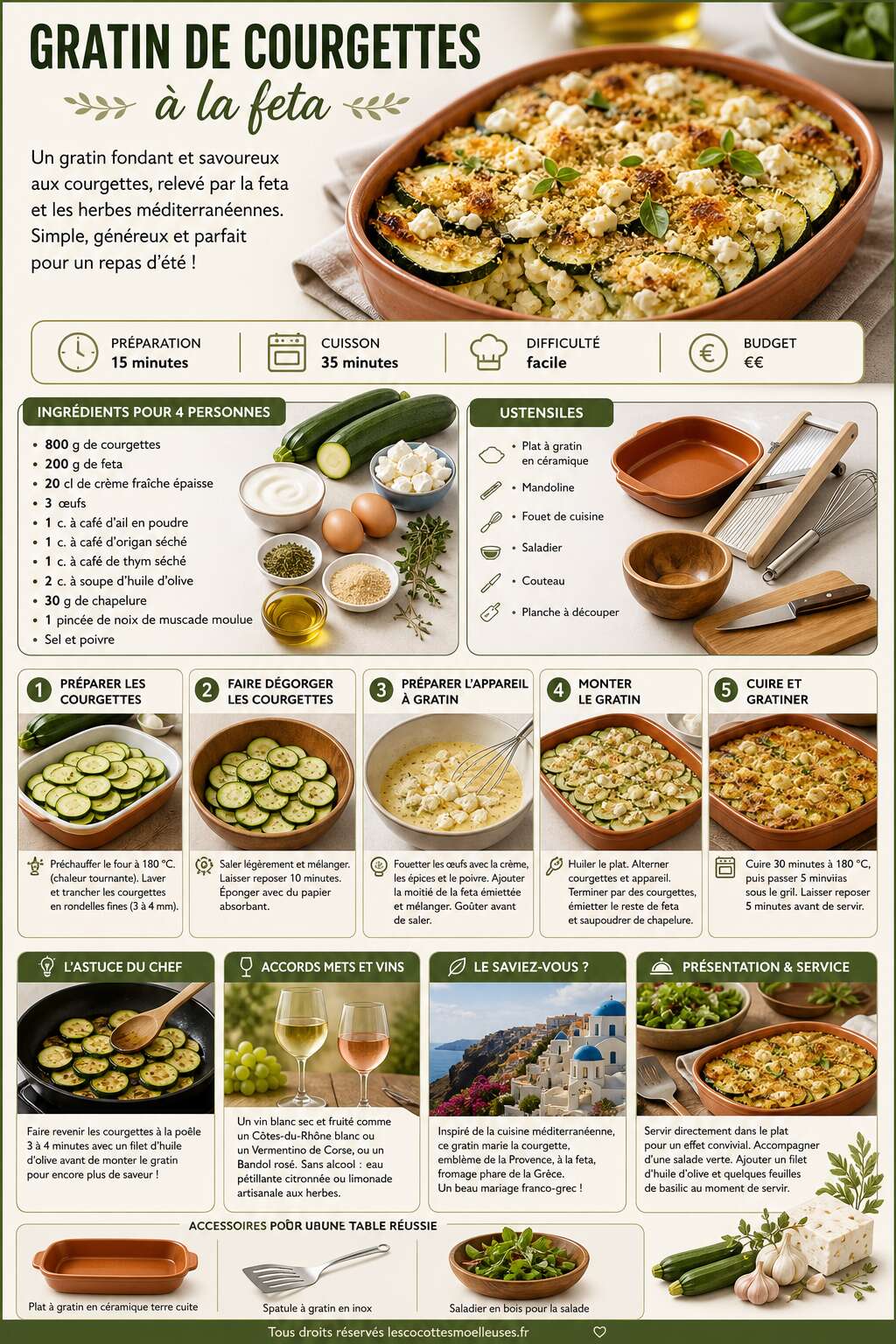 Fiche recette Gratin de courgettes &agrave; la feta : recette savoureuse