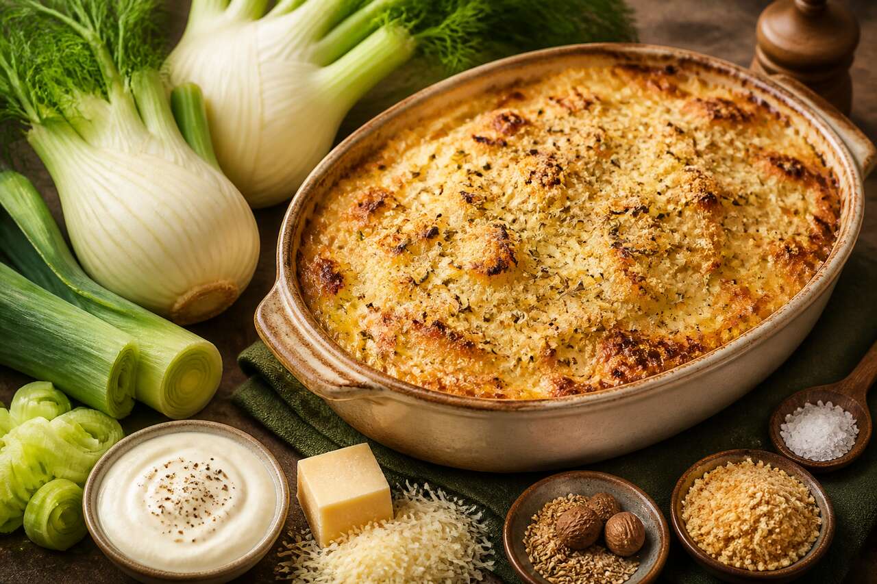 Gratin de fenouil et poireaux : recette savoureuse