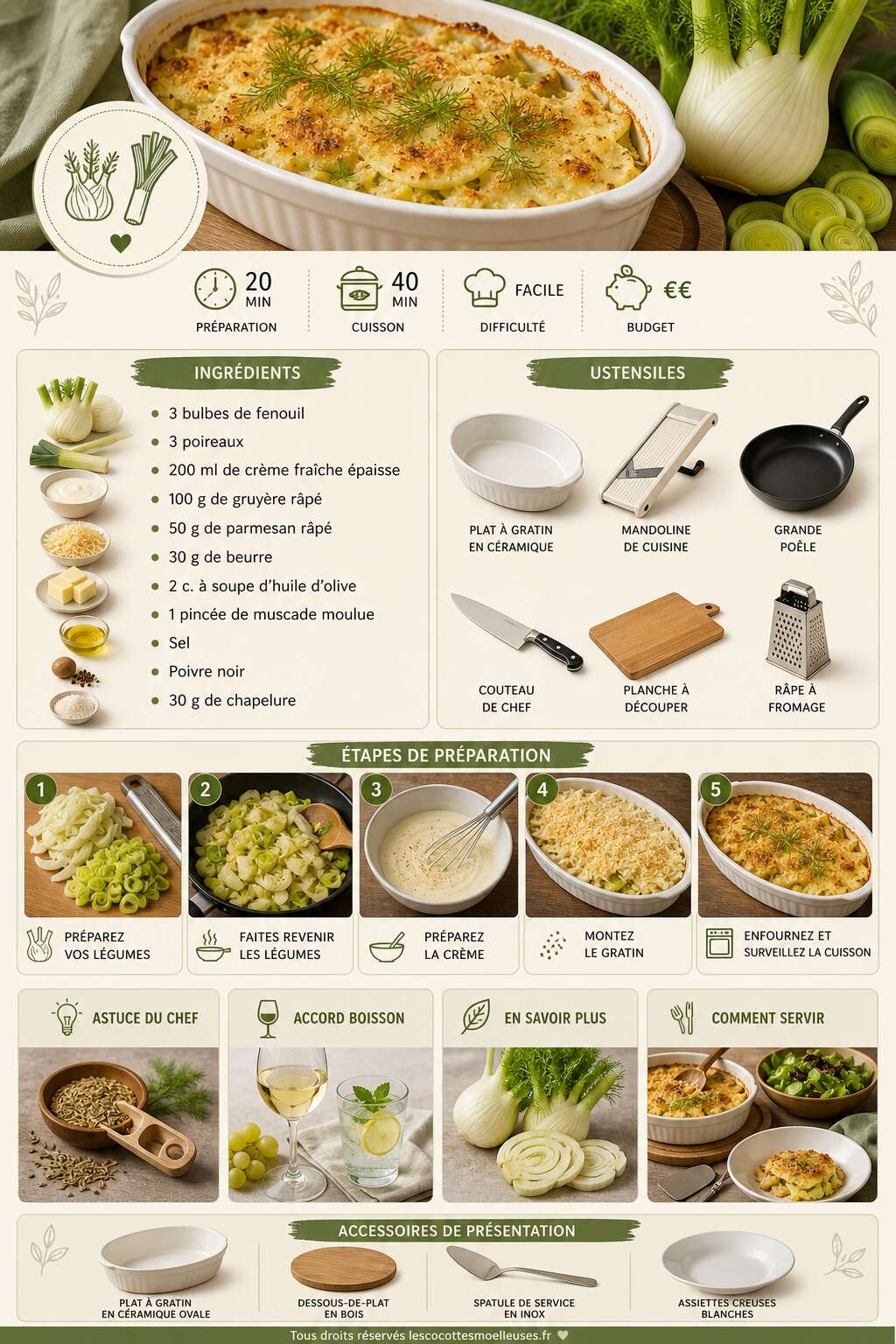 Fiche recette Gratin de fenouil et poireaux : recette savoureuse Fiche recette Gratin de fenouil et poireaux : recette savoureuse
