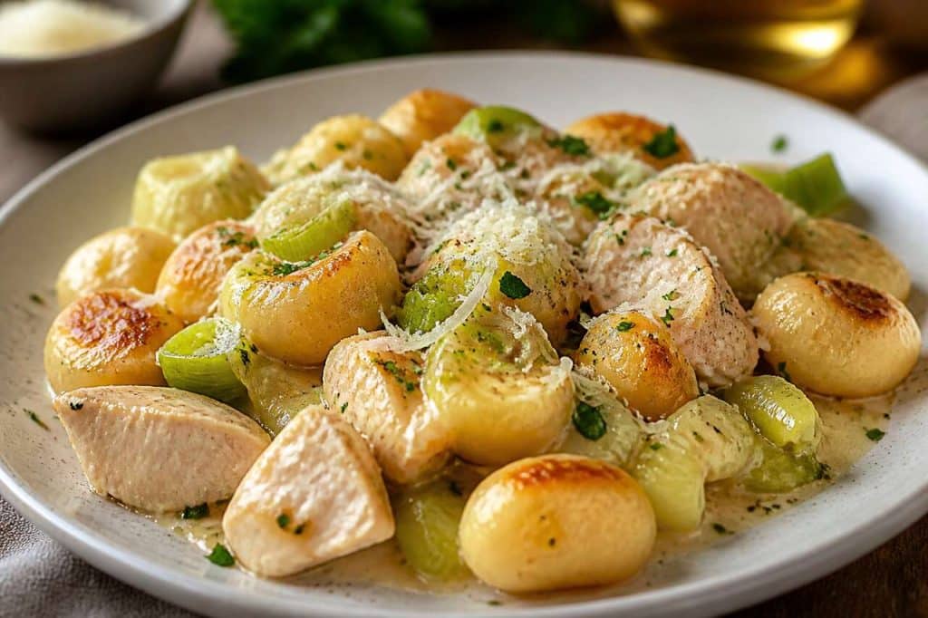 Recette de gnocchis aux poireaux et poulet