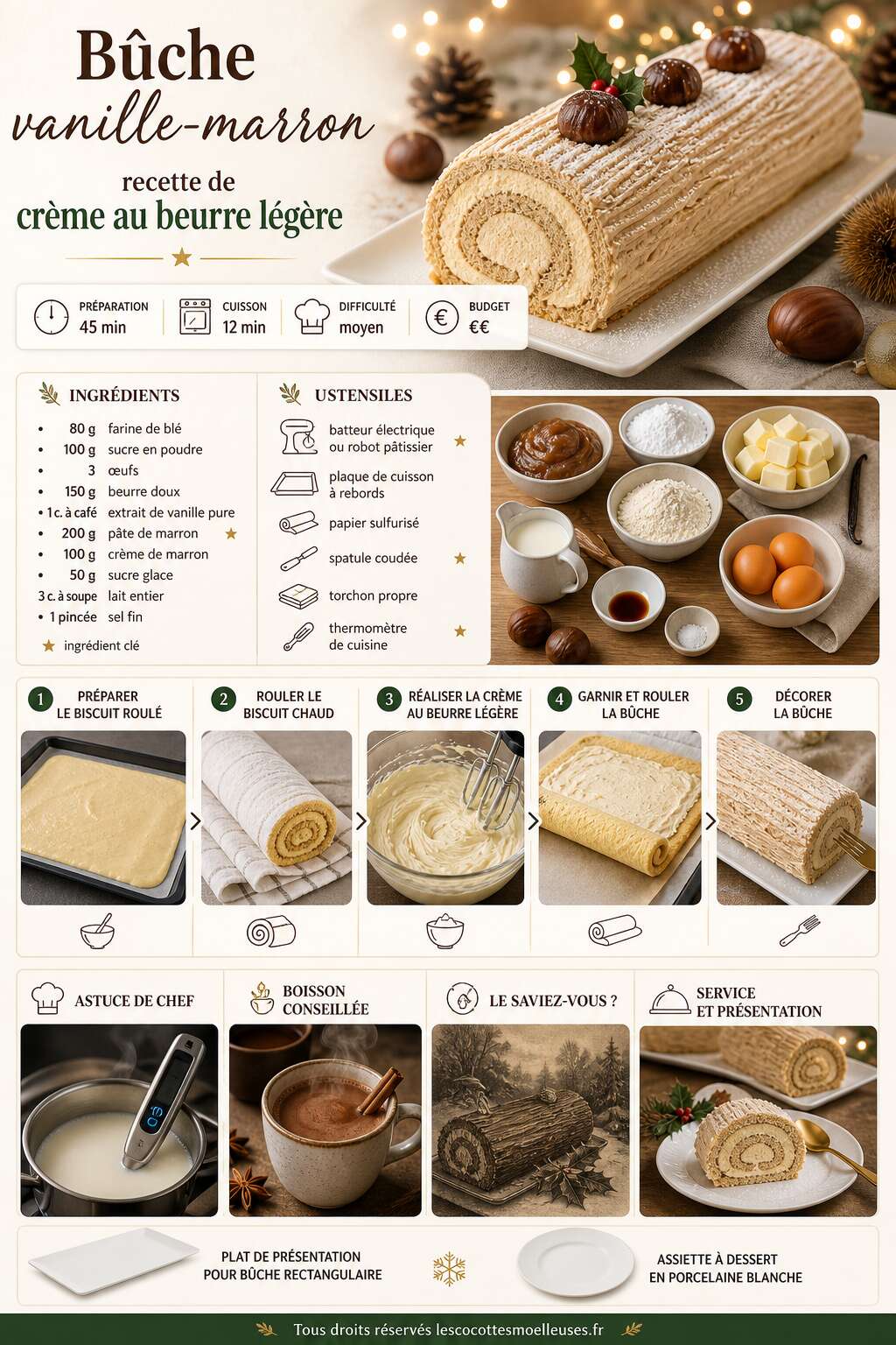 Fiche recette Bûche vanille-marron : recette de crème au beurre légère Fiche recette Bûche vanille-marron : recette de crème au beurre légère