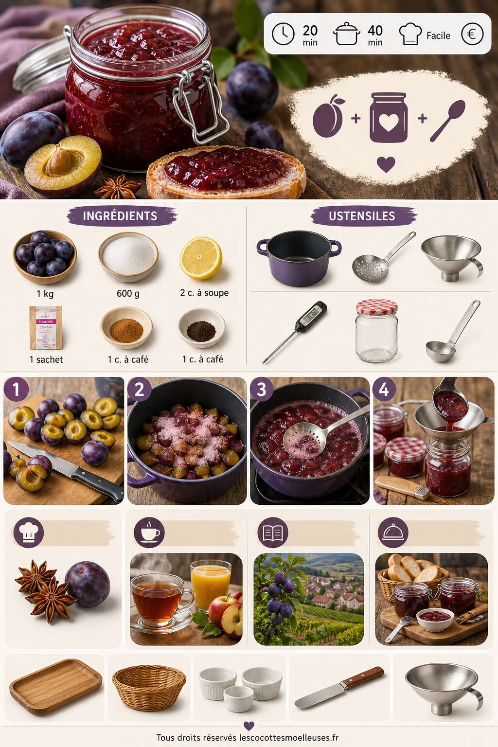 Fiche recette Confiture de quetsches maison : recette facile et savoureuse Fiche recette Confiture de quetsches maison : recette facile et savoureuse