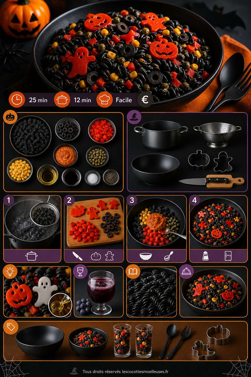Fiche recette Salade de pâtes spéciale Halloween : recette festive et facile Fiche recette Salade de pâtes spéciale Halloween : recette festive et facile