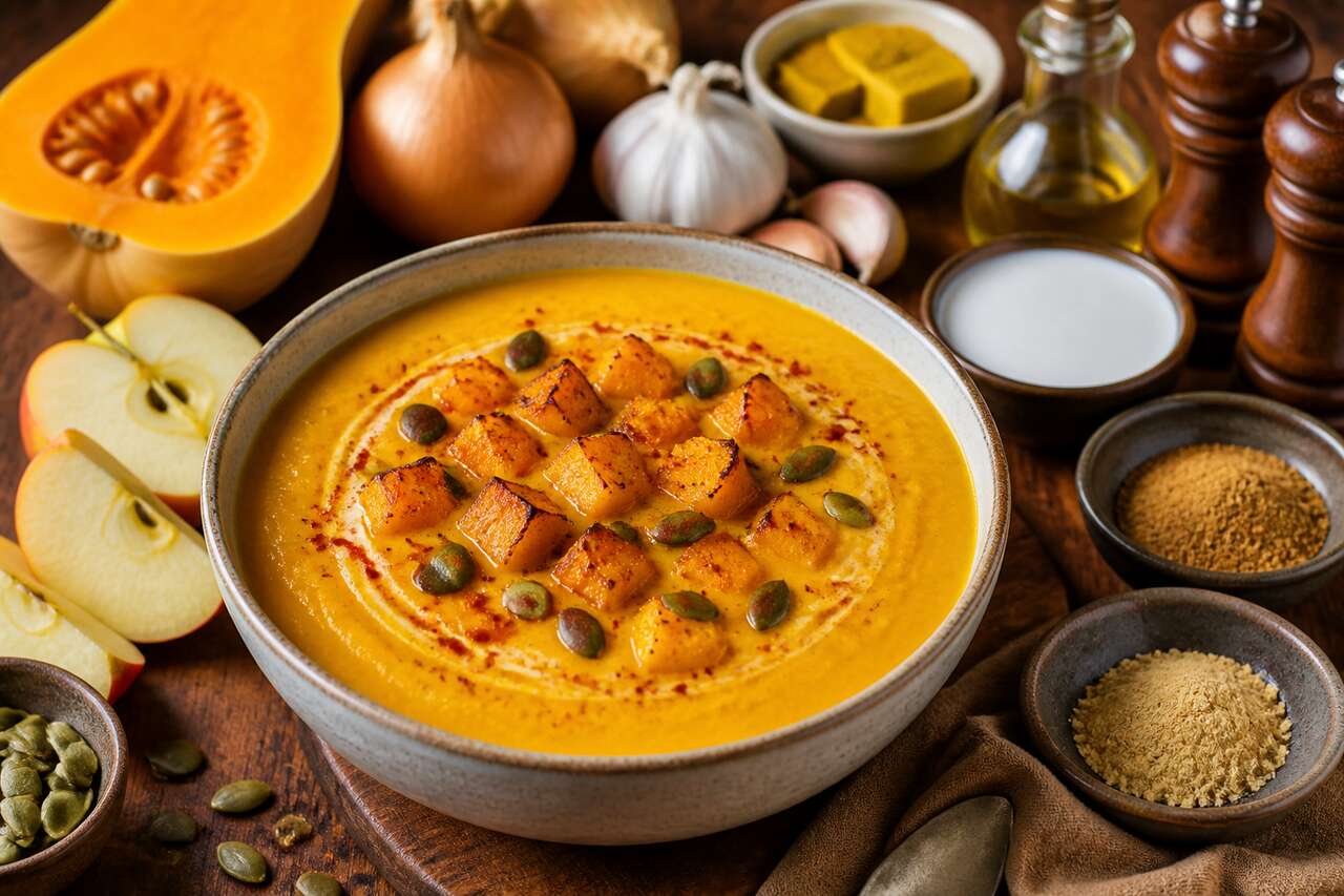 Soupe de courge, pomme et curry : recette savoureuse