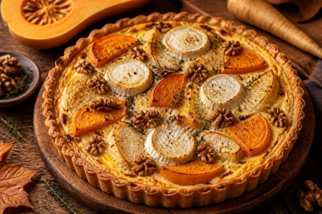 Quiche automnale : butternut et panais au chèvre