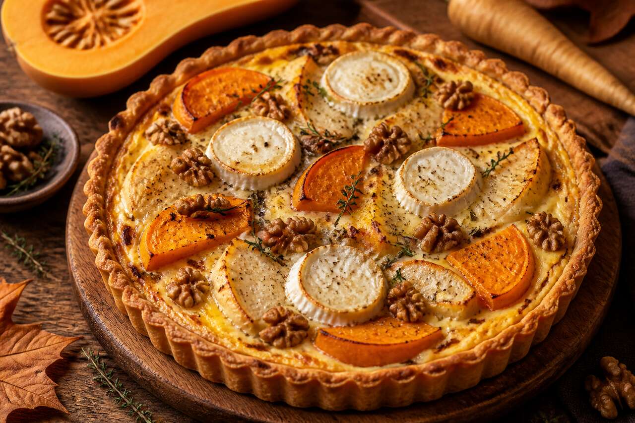 Quiche automnale : butternut et panais au chèvre