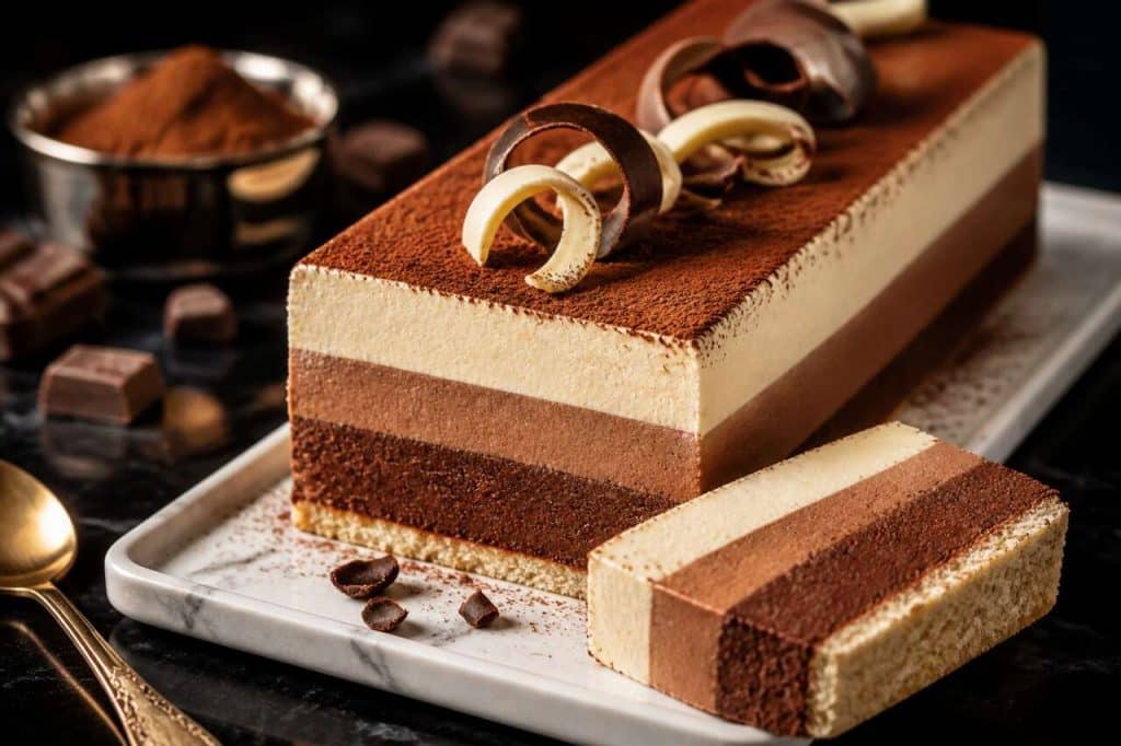 Bûche gourmande aux trois chocolats et mousses