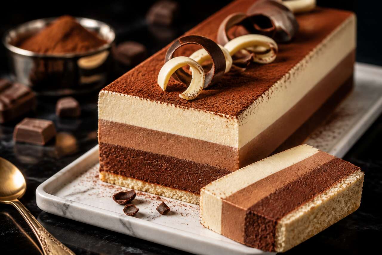 Bûche gourmande aux trois chocolats et mousses