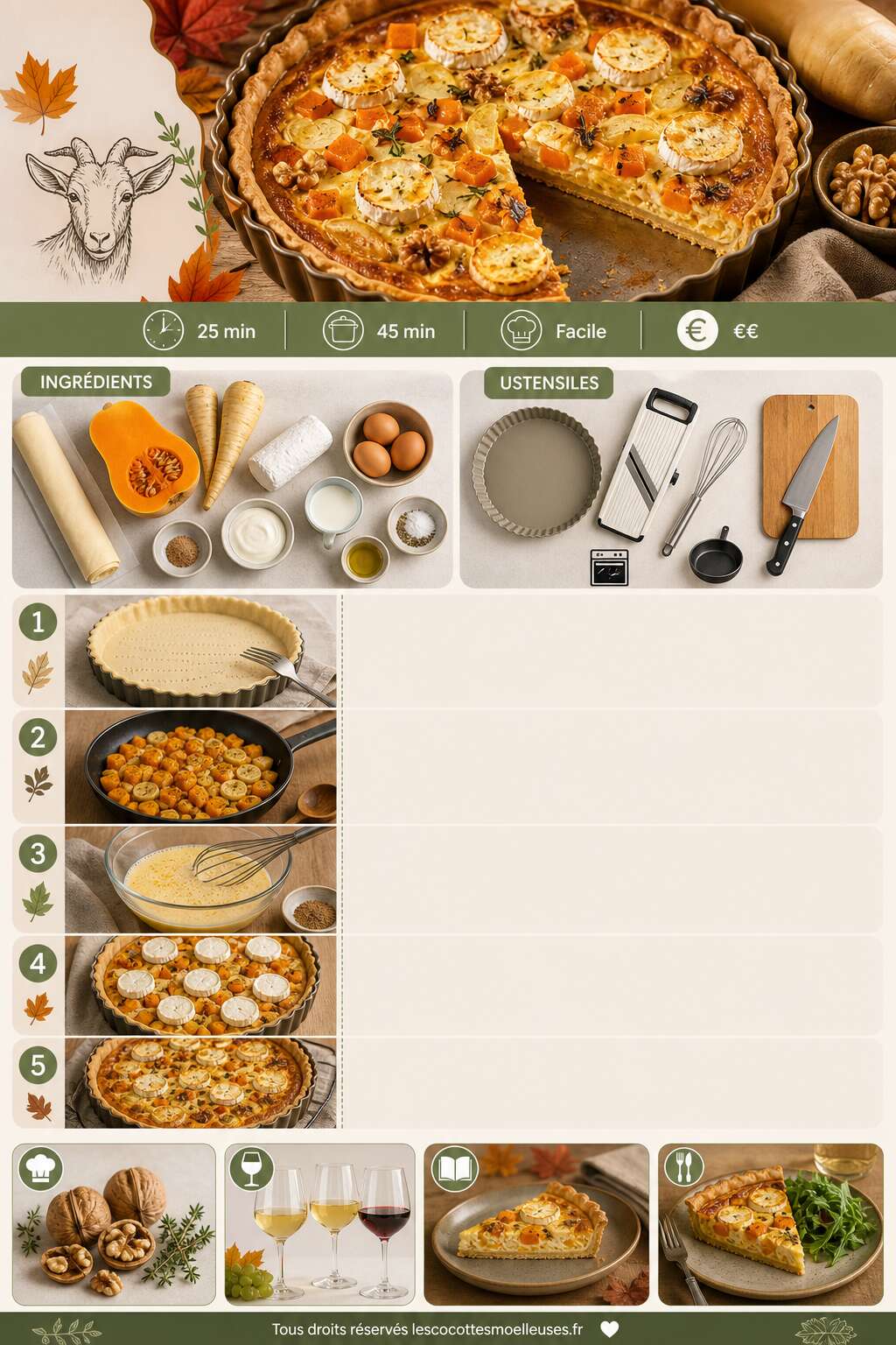 Fiche recette Quiche automnale : butternut et panais au ch&egrave;vre