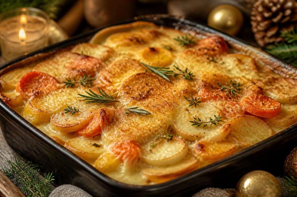 Gratin de légumes racines au fromage pour Noël