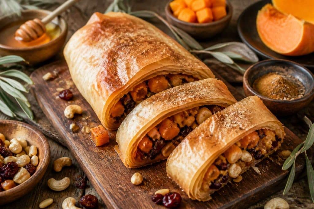 Strudel salé au potimarron et fruits secs : recette savoureuse