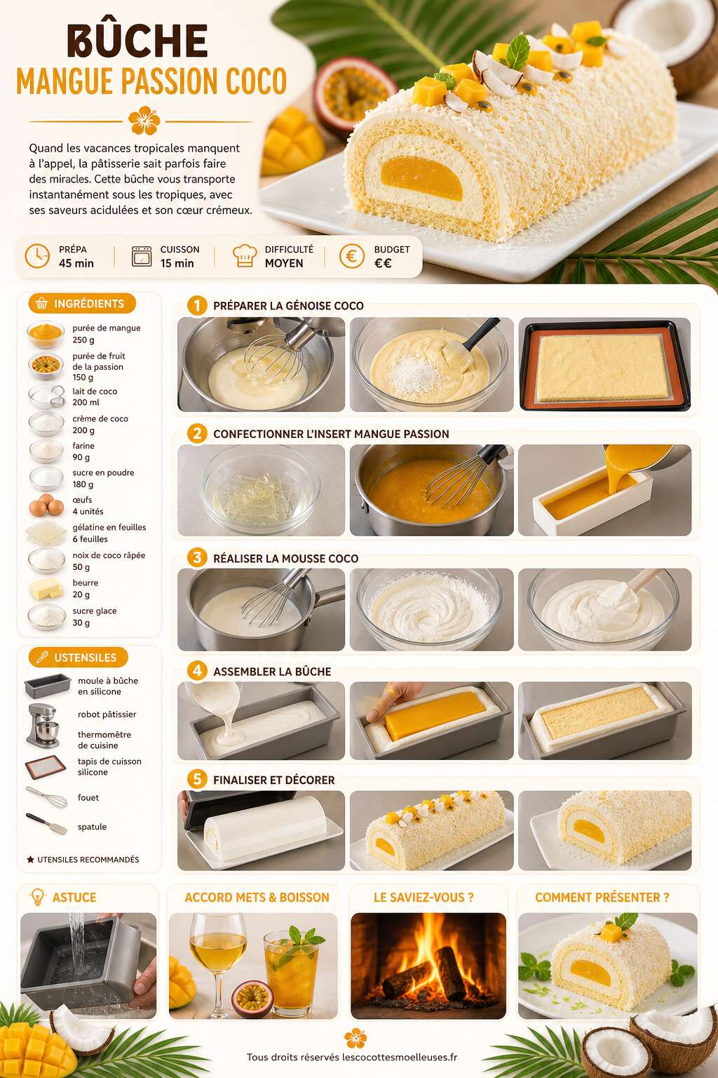 Fiche recette B&ucirc;che Mangue Passion Coco : recette Exotique
