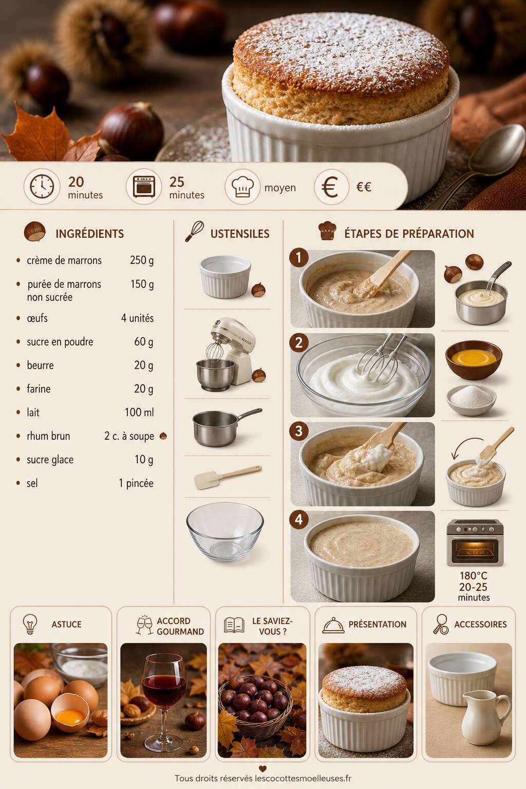 Fiche recette Soufflé aux marrons : recette délicieuse et facile Fiche recette Soufflé aux marrons : recette délicieuse et facile