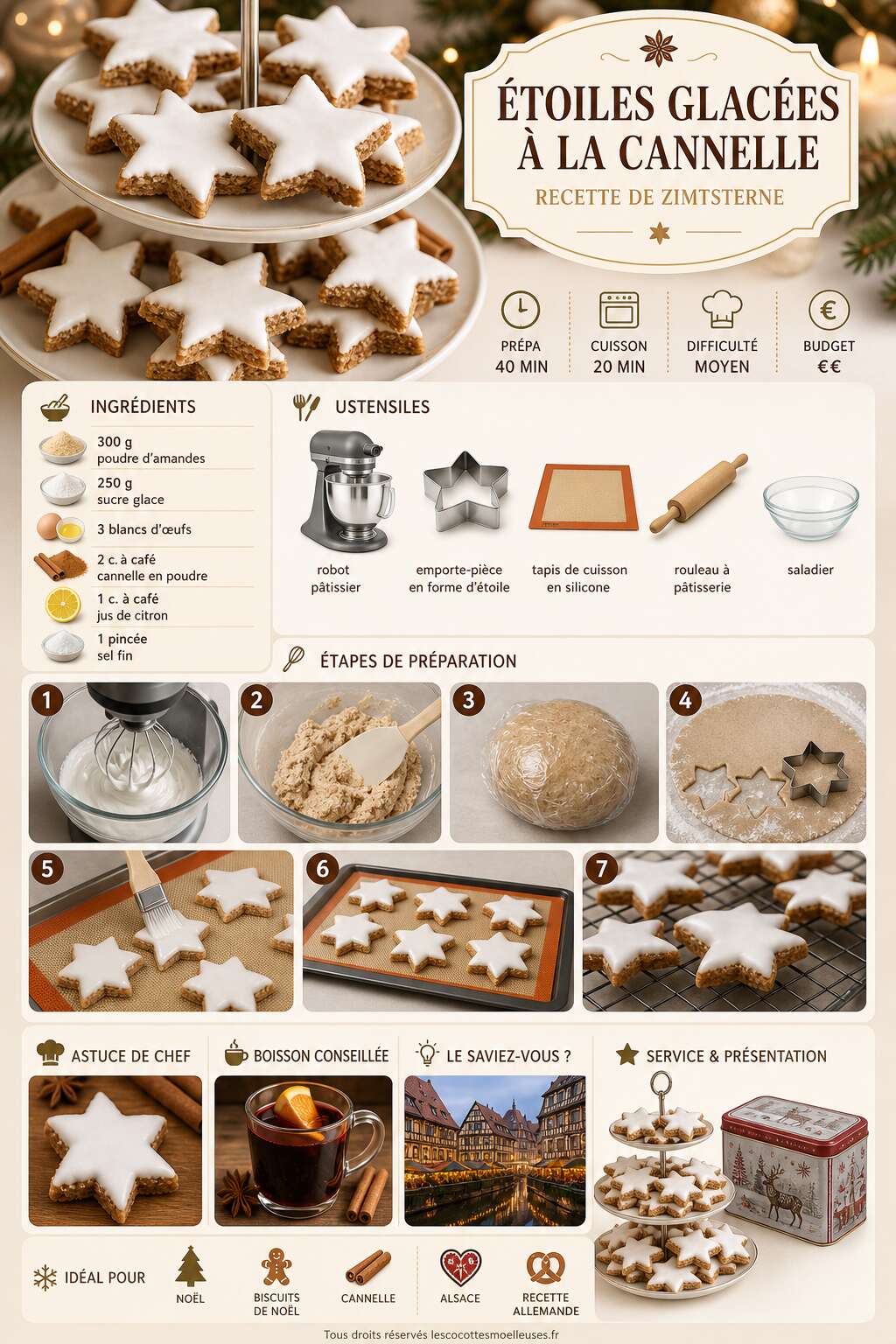 Fiche recette Étoiles glacées à la cannelle : recette de Zimtsterne Fiche recette Étoiles glacées à la cannelle : recette de Zimtsterne