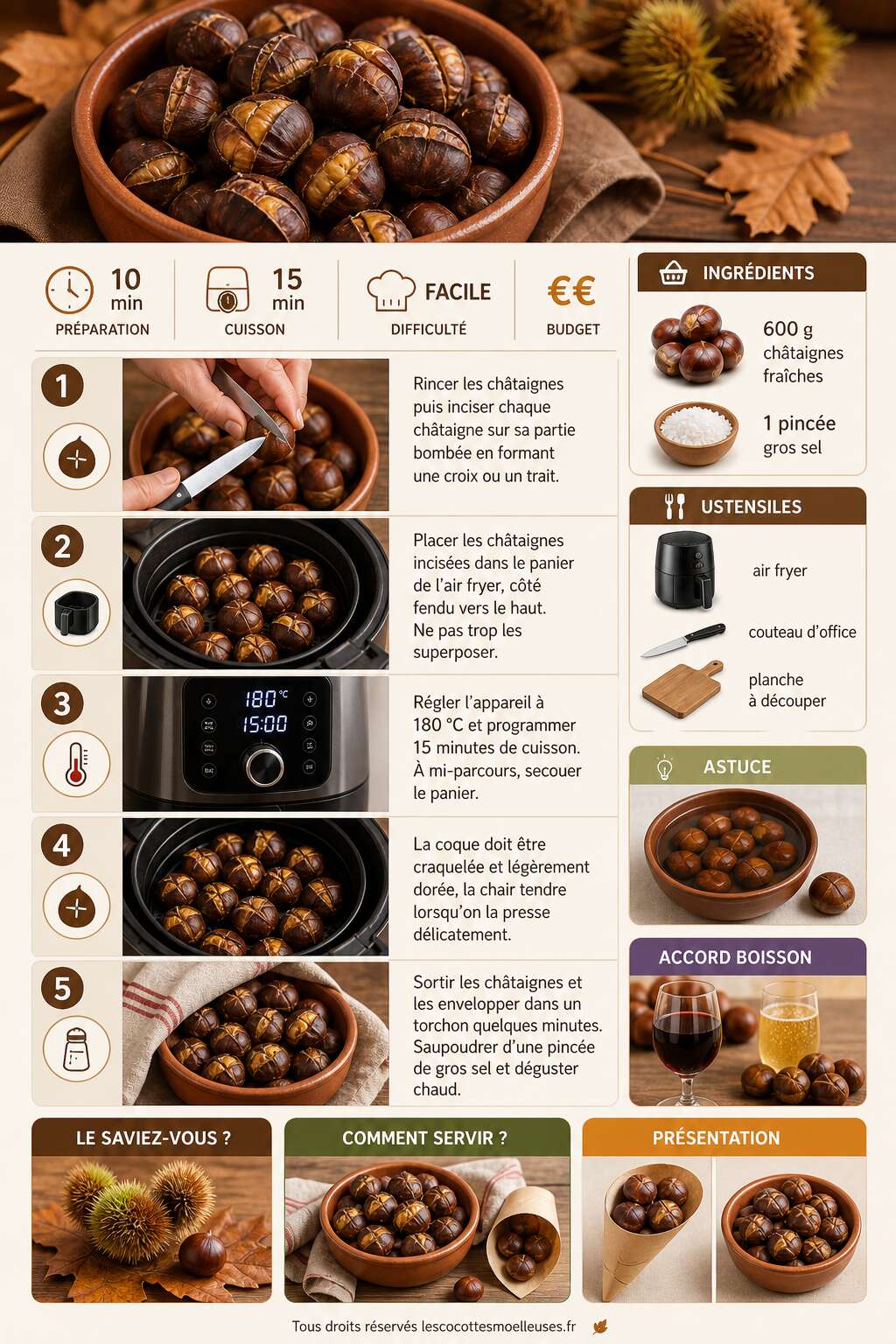 Fiche recette Ch&acirc;taignes grill&eacute;es &agrave; l'Air Fryer : recette facile et rapide