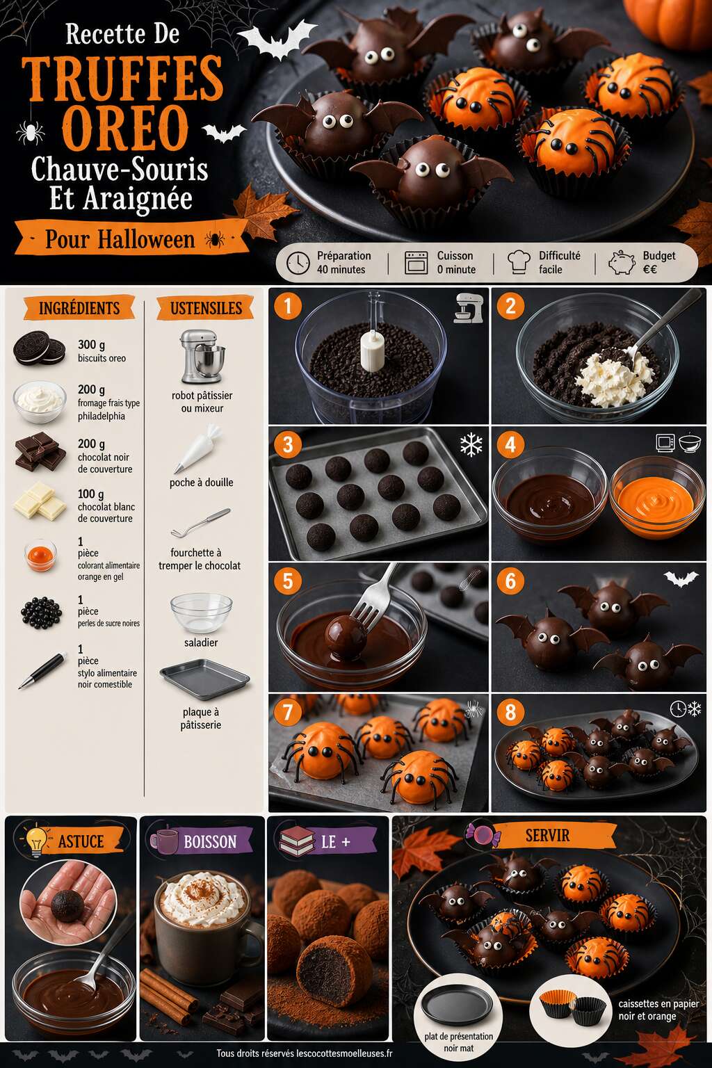 Fiche recette Recette De Truffes Oreo Chauve-Souris Et Araign&eacute;e Pour Halloween