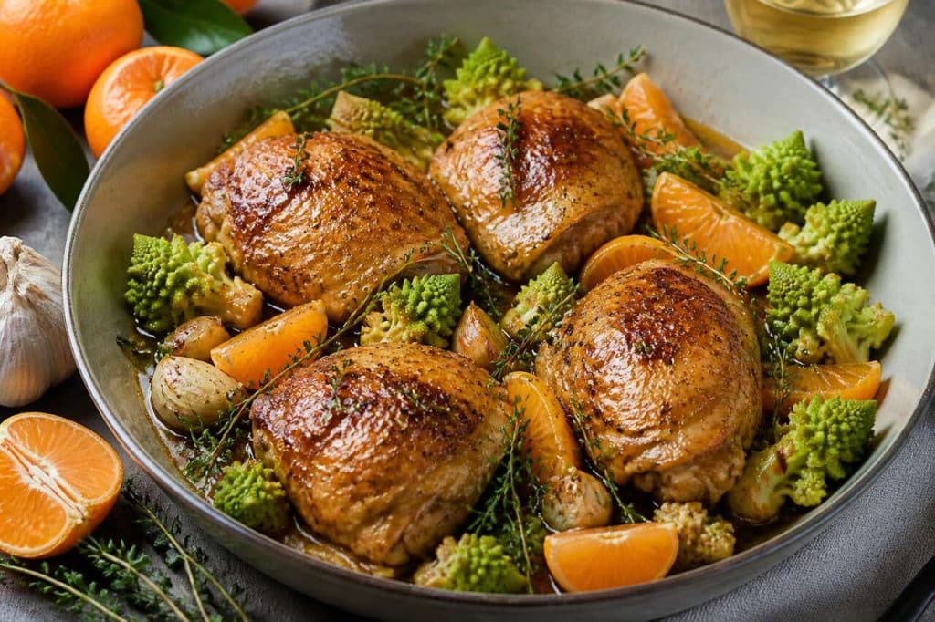 Poulet à la clémentine Corse et chou romanesco : recette savoureuse