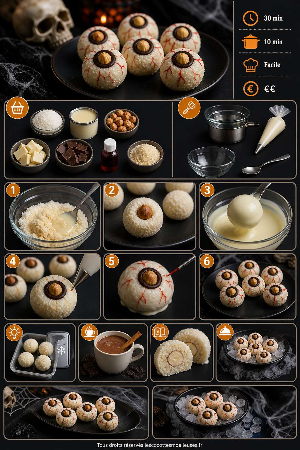 Fiche recette Yeux coco-noisette rafaello maison pour halloween Fiche recette Yeux coco-noisette rafaello maison pour halloween