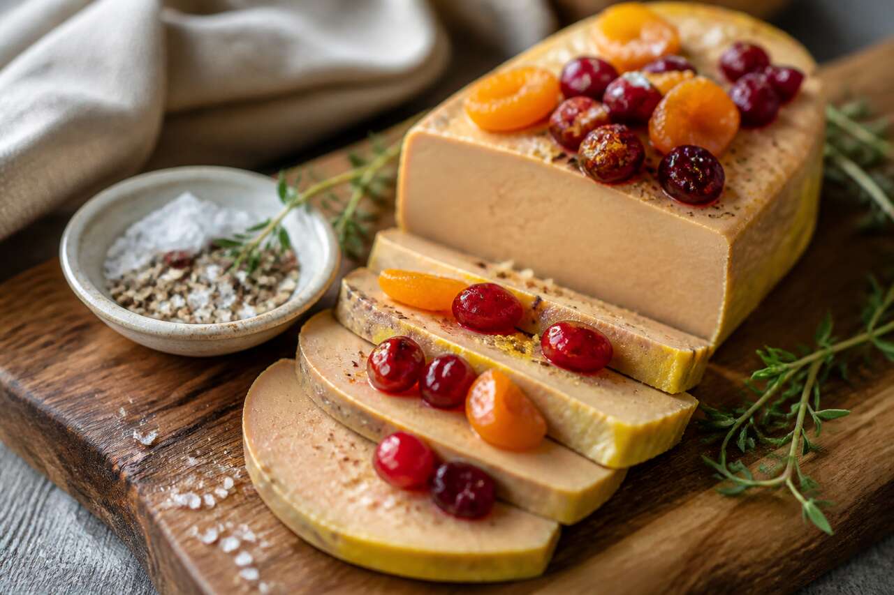 Foie gras en terrine : cranberries et abricots secs