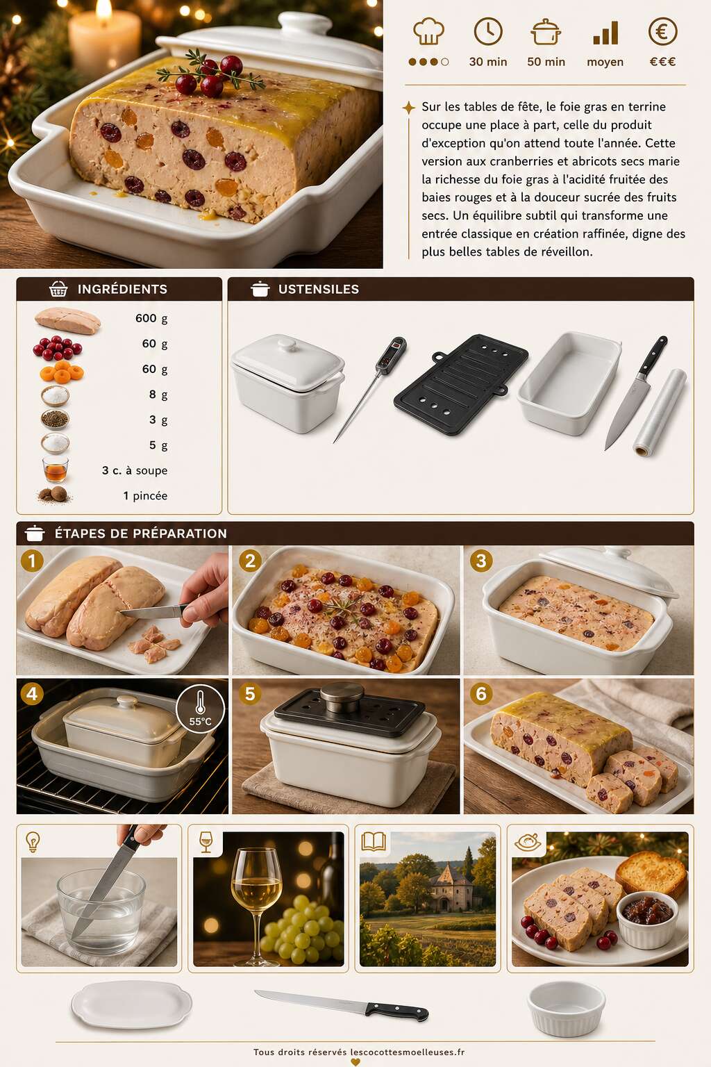 Fiche recette Foie gras en terrine : cranberries et abricots secs Fiche recette Foie gras en terrine : cranberries et abricots secs