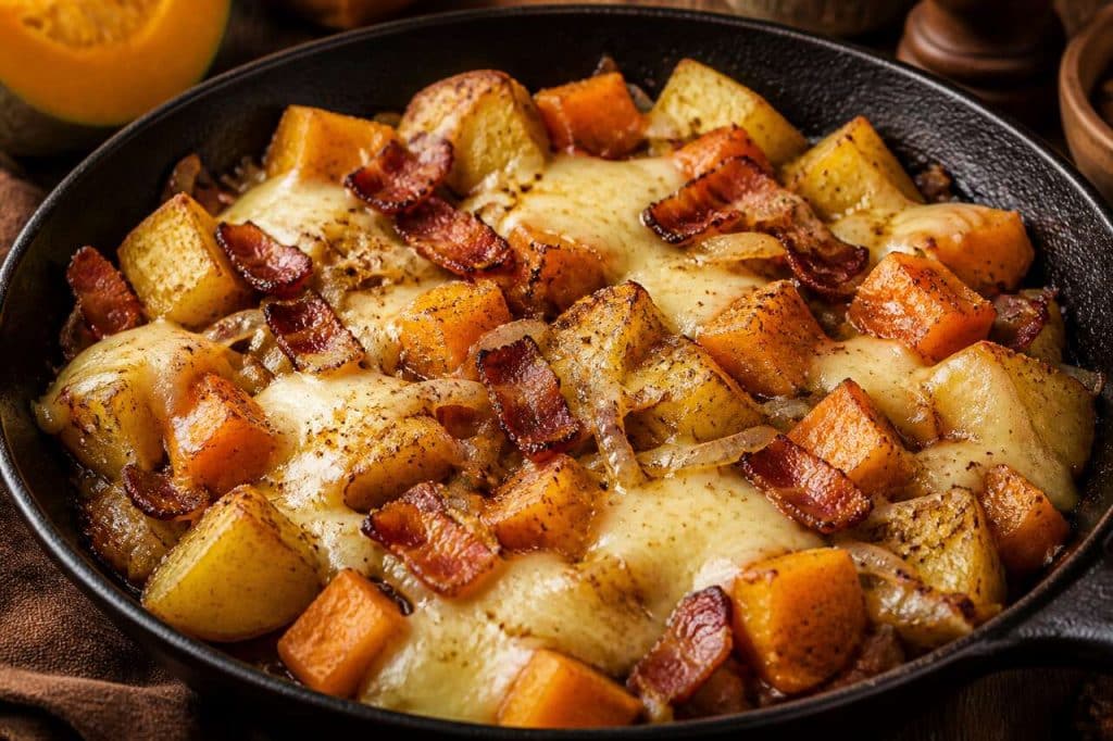 Poêlée de pommes de terre, potimarron et munster : recette savoureuse
