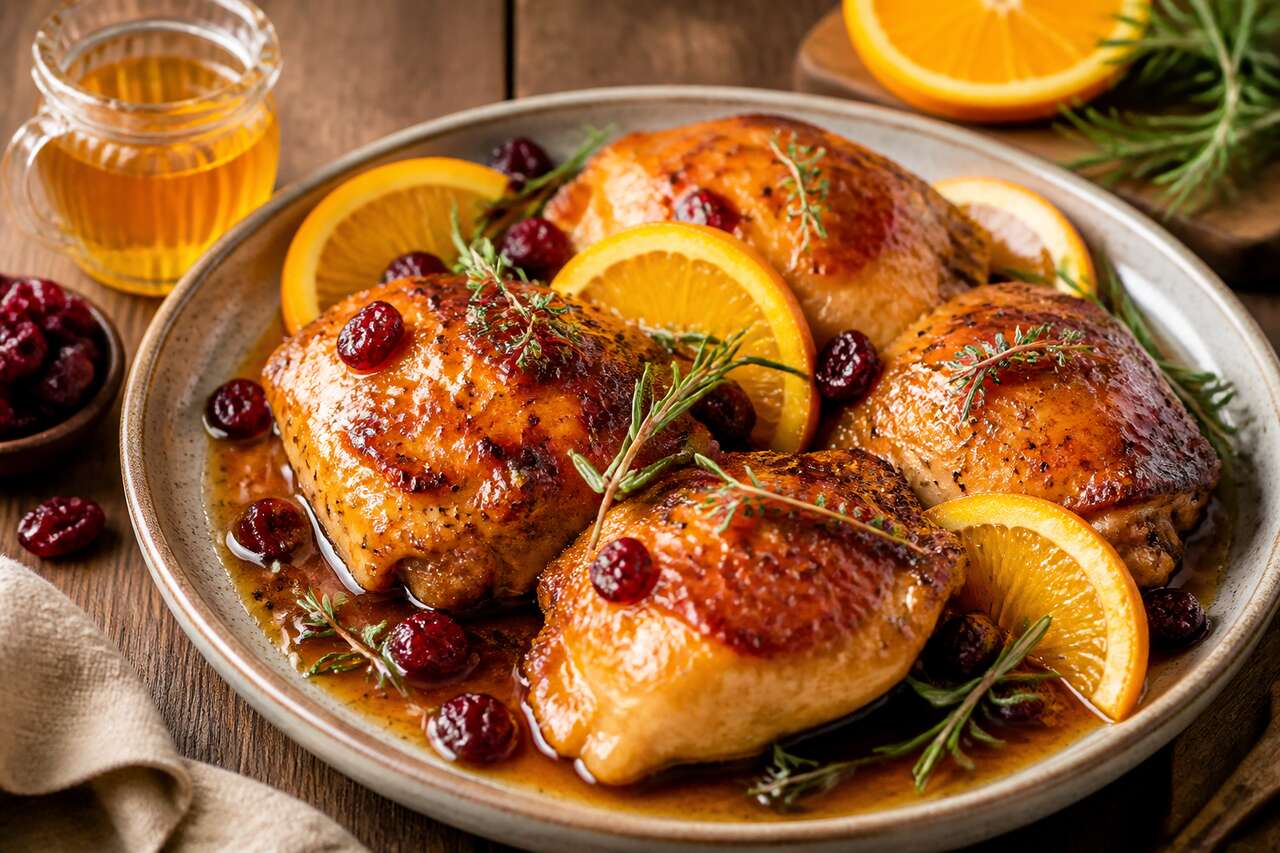Poulet laqué aux cranberries et orange : recette facile et savoureuse