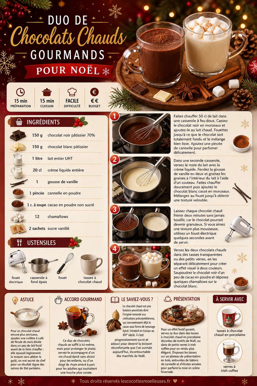 Fiche recette Duo de chocolats chauds gourmands pour No&euml;l : recettes festives